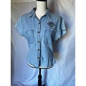 Vintage 90s Hard Rock Cafe denim button down top size medium